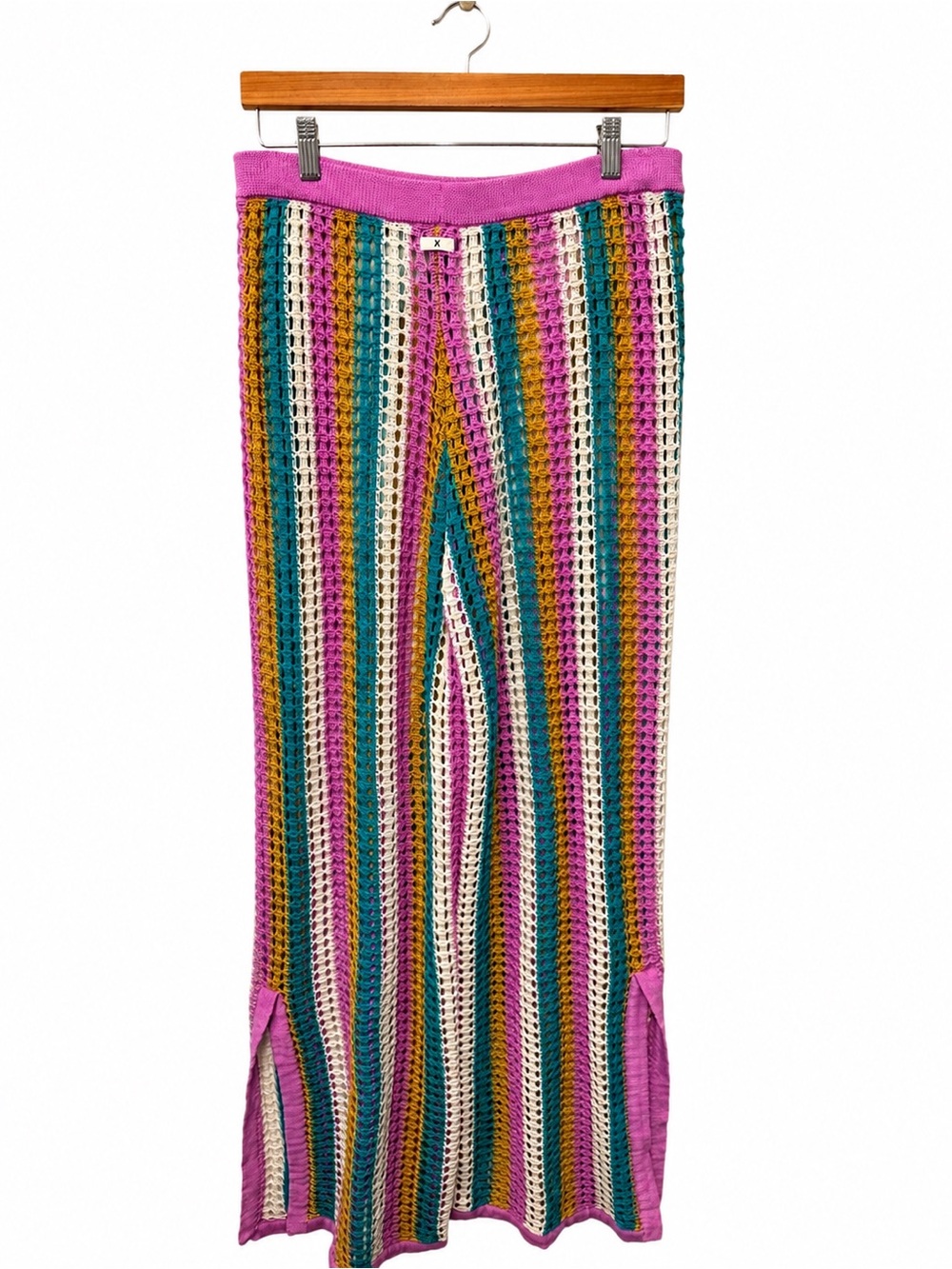 NWT Hurley Stripe Crochet Swim Cover-Up Pants in Pink Multi Color, Size Large - Picture 6 of 11